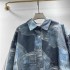 2024 autumn new printed denim shirt with organza long sleeved short jacket design, fashionable and loose women's clothing