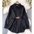 New Hong Kong style retro chic loose lace up single breasted shirt skirt women's casual design top