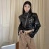 Cool and stylish leather jacket for women in autumn, spicy girls with polished edges, irregular pockets, PU leather jacket, short jacket