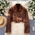 Versatile small leopard print patchwork lapel short jacket for women in winter 2024, new Instagram popular jacket top