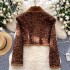 Versatile small leopard print patchwork lapel short jacket for women in winter 2024, new Instagram popular jacket top