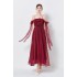 Real time shooting of celebrity's same style one neck lace up waist cinching big swing super fairy red printed strapless dress, long skirt