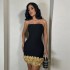 Cross border design between Europe and America, three-dimensional gold flower, sexy strapless bandage dress, socialite party, niche dress, short skirt