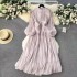 High end dress for women in early spring 2024, new style with a stand up collar, heart mechanism, pleated waist, long style, bubble sleeve dress