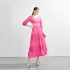 Real time shooting of European and American fashion with exposed waist design, square collar, cotton and linen patchwork lace lace dress, large swing long skirt