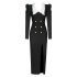 Cross border European and American new contrasting lapel bandage dress sexy lace edge buckle slit socialite dress dress