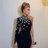 European and American niche design, one shoulder long sleeved bandage dress, light luxury rhinestone sexy slit party dress