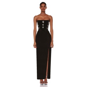 Cross border sexy strapless and diamond studded bandage dress from Europe and America, with a refined temperament and height, split party dress, banquet gown, and dress