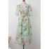 Real time spot Australian vacation style fashionable spring and summer new item green printed single breasted waist belt dress