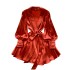 Wearing a high-end satin dress for women 2024 new spring outfit with French bubble sleeves and one-piece wrap around skirt