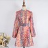 Real time spot Australian design exquisite high-end floral buckle single breasted stand collar lantern sleeve dress short skirt belt