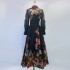 Real shot original fabric exquisite floral button shirt+high waist super large swing long skirt half skirt three piece set