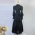 Real shooting spot 8-color stand up collar single breasted high waisted slim fit patchwork lace hollow dress retro elegant long dress