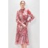 Real time shooting of spring and summer new chiffon flowing dress with patchwork stand up collar printed vacation style mid length skirt+suspender