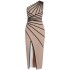 2023 European and American Cross border Sexy Split Shoulder Striped Bandage Dress Single Shoulder Sleeveless Dress for Women