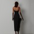 European and American sexy slit strapless side feather bandage slimming elastic party mid length dress dress