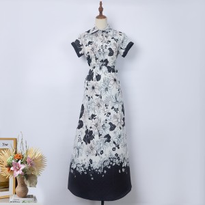 Real shooting spot Australian design two-piece set of short sleeved printed shirt+long skirt set with vacation style for women