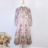 Real time spot standing collar positioning print high-end two-piece set medium long dress 2025 spring/summer new style+suspender