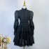 Real time spot new fashionable temperament stand collar splicing lace hollow design sense long sleeved waist cinching dress short