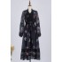 Real time spot Australian design new black printed patchwork lace lace high-end big swing temperament dress