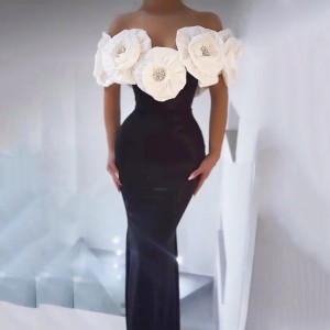 European and American cross-border new sexy one shoulder bandage dress, fashionable three-dimensional big flower socialite temperament dress, dress