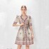 Real shooting spot Australian niche suit collar single breasted positioning printed dress short skirt with belt temperament women's clothing