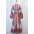 Real shot spot design with retro printed single breasted exquisite high-end dress with waist cinching and waist belt, mid length skirt for women