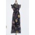 Real time spot holiday fungus edge printed dress embroidered with three-dimensional flowers, heavy-duty fashionable dress+suspender