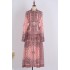 Real shooting spot 5-color 2024 early autumn new style large swing single breasted positioning printed dress with lapel and long skirt+suspender