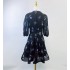 Real time spot Australian niche retro high waisted V-neck printed heavy-duty pleated bubble sleeve dress short skirt