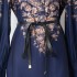 Real shooting spot Australian design lantern sleeves early autumn new style single breasted lapel tie navy blue dress short skirt