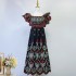 Real time spot temperament long dress, new flower embroidery hollow out one piece collar ruffle edge slim fit dress, mid length skirt