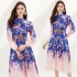 Real shot of niche vacation style single breasted dress with women's print, large swing pockets, elegant temperament, mid length skirt in stock