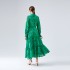 Real shot spot 2-color vacation style European and American fashion dress with lapel lantern sleeves, single breasted long sleeved lace up long skirt