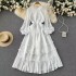 Advanced French style waist cinching slimming pleated lantern sleeve dress for autumn women's clothing, princess style white fairy dress