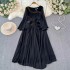 High end temperament square collar lantern sleeves cinched waist slimming A-line irregular dress for female actress elegant big swing long skirt