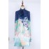 Real shot spot celebrity same style stand up collar tie bow tie color blocked printed loose short skirt satin dress