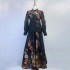 Real shot original fabric exquisite floral button shirt+high waist super large swing long skirt half skirt three piece set