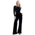 Cross border European and American autumn and winter new high waisted jumpsuit heavy industry nail bead inlaid diamond temperament bandage wide leg pants