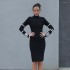 Cross border heavy industry nail bead long sleeved bandage dress for autumn and winter 2024, with a half high collar and hip hugging temperament dress