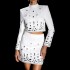 Cross border European and American new fashion heavy industry nail bead inlaid diamond bandage set long sleeved top short skirt two-piece set