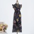 Real shooting spot vacation style printed three-dimensional flower embroidery loose two-piece set dress with patchwork lace mid length skirt