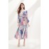 Real shot spot design feeling French retro one-piece dress with printed positioning, lace up, waist cinching, large swing wrap skirt