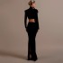 New cross-border fashion diamond studded bandage skirt set for Europe and America, long sleeved semi high neck short top, long skirt two-piece set for women