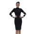 Cross border heavy industry nail bead long sleeved bandage dress for autumn and winter 2024, with a half high collar and hip hugging temperament dress