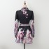 Real shot spot positioning cartoon print lapel diamond buckle single breasted dress temperament cinched waist flower bud skirt with belt