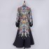 Real time spot Australian design sense early autumn new single breasted exquisite button with belt positioning printed dress