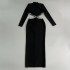 Cross border European and American autumn new sexy hollow nail drill slim fit long sleeved bandage skirt socialite temperament dress long skirt