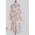 Real shot spot design, star style, same temperament, cotton and linen printed three-dimensional flower tie lantern sleeve long dress