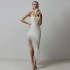 European and American sexy slit strapless side feather bandage slimming elastic party mid length dress dress